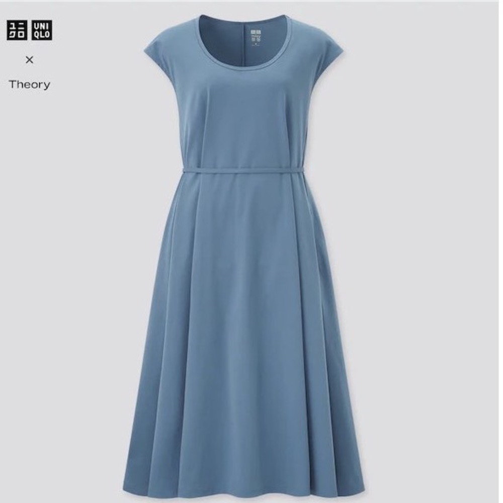 Uniqlo x Theory Dress Ultra Stretch A-Line‎ Short Sleeve Blue DRY Tech Midi